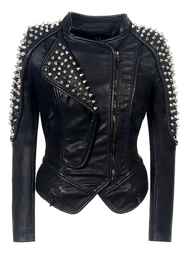 Chaqueta Corta Delgada De Cuero Para Mujer Rivet Rock Steamp