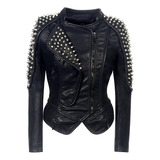 Chaqueta Corta Delgada De Cuero Para Mujer Rivet Rock Steamp