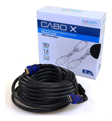 Cabo Hdmi 5 Metros 5m Exbom Cbxh50cm 3d Ultra Hd 4k Ouro 24k