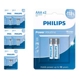 12 Pilhas Alcalinas Aaa Philips  (6  Cart)