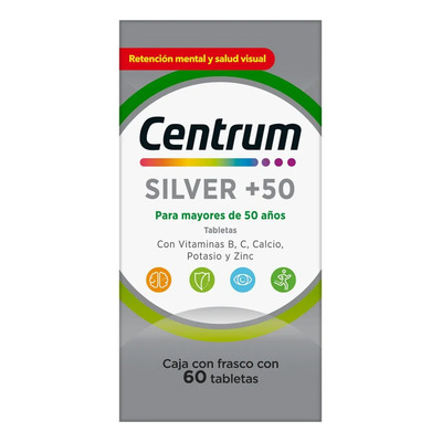 Multivitamínico Centrum Silver +50 Adultos con Vitamina B Vitamina C Calcio Potasio y Zinc 60 Tabletas | MercadoLibre