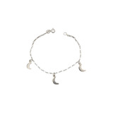 Pulsera Figaro Delicada Con Dijes De Luna Plata 925