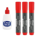 3 Pincel Atomico Canetao Recarregavel Vermelho Pilot + Refil