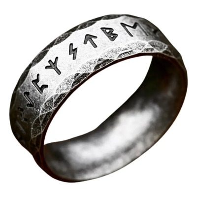 Anillo Solitario Acero Inoxidable Letras Runas Vikingas Plata Vieja Talla 9