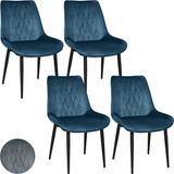 Set 4 Sillas Tapizadas Terciopelo Elegantes Comedor Modernas Estructura De La Silla Negro Asiento Azul Oscuro