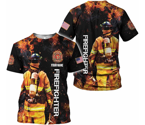 Camiseta Con Estampado De Bombero Con Nombre Personalizado