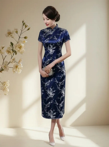 Vestido Qipao Vestido Chino Tradicional Azul Varias Tallas | Envío gratis