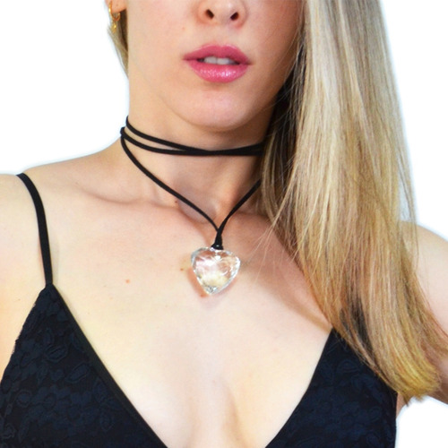 Collar Cadena Mujer Corazon Cordon Negro Accesorio Moda 