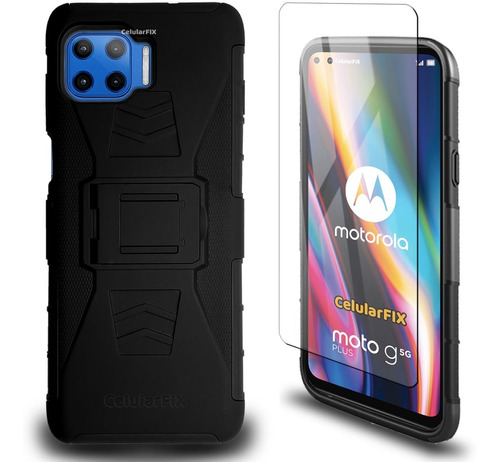 Funda Protector P/ Moto G 5g Plus, Uso Rudo Con Clip + Mica