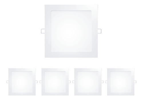 Pack X5 Plafon Embutido Led 12w Cuadrado Panel Luz Blanca