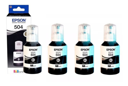 Tinta Epson T504 Negras Para L4150 L4160 L6161 L6171 Kit 4