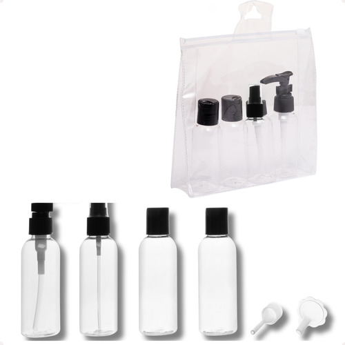 Conjunto Frascos Viagem Porta Shampoo Mini  Pote Creme 