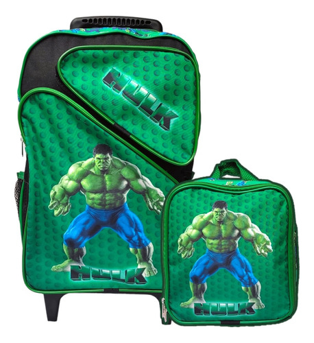 Kit Mochila Infantil Rodinhas Hulk +lancheira Personagem