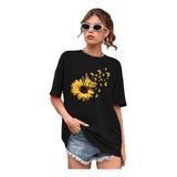 Playera  Con Estampado De Girasol Y Mariposa