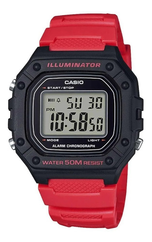 Reloj Casio W-218h-4bvcf Illuminator Rojo/negro Original E-w