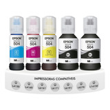 Kit 4 Refil Tinta T504 Epson L6161 L4150 L4160 + 1 Preta