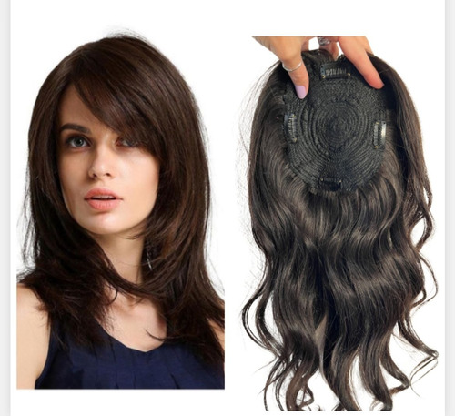 Peruca Feminina Cabelo Humano Castanho Escuro Virgem 40cm 