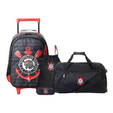 Kit Mochila+estojo Triplo+saco+sacola De Viagem Corinthians