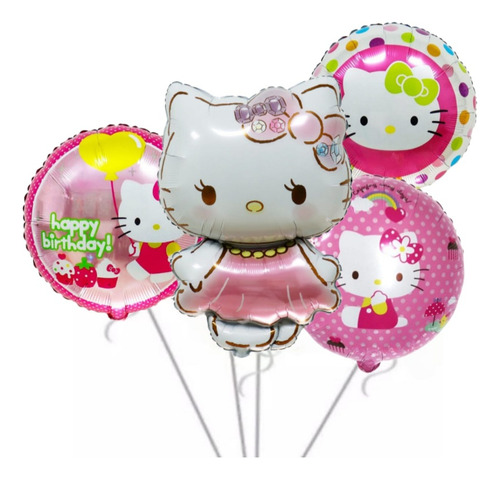 Set 4 Globos Metalizados Princesa Rosa Gatita Con Lazo 