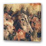 Cuadro 20x20cm Animales 3 Caballos Estilo Acuarela Arte