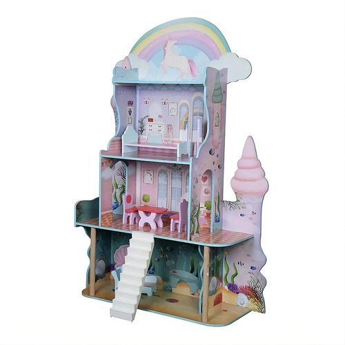 Casita Muñecas Madera Unicornios Sirenas 131cm 4 Niveles 