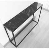 Mesa Auxiliar Recibidor Mdf Acero 60x30x80 Negro Tipo Mármol