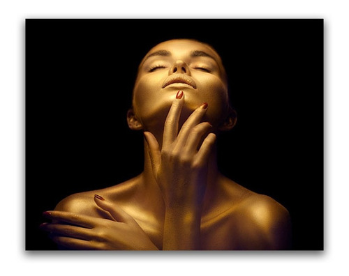 Quadro Decorativo Mulher Dourada Gold 90x120 Em Canvas Sala