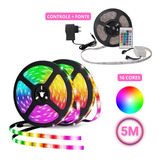 Rolo Fita Led Rgb 5050 Controle E Fonte 5m 16 Cores Colorido