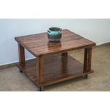 Mesa De Centro Madera De Tablón Rustica/bohemia