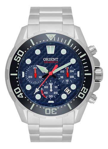 Relógio Orient Masculino Solartech Diver 300m Mbssc260 Azul Cor Da Correia Prateado Cor Do Bisel Preto