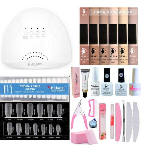 Kit Press On Con 6gelish Lampara Base Top Tips Uñas Soft Gel