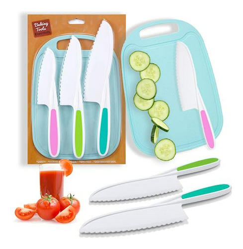 Set Cuchillos Niños , 4 Piezas Con Tabla Corte )}