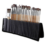 Set X25 Pinceles Premium Madera Espatula Estuche Pintura