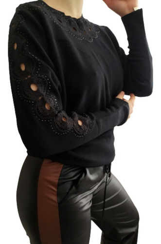 Sweater Tejido Importado Detalle En Brazos Strass  Cod.174