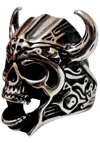 Anillo Calavera Vikinga Acero Quirurgico  Cuernos Excelente 