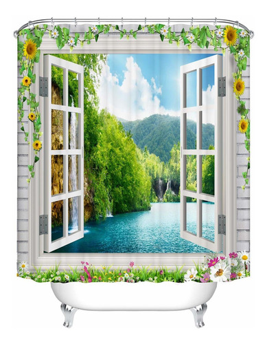 Cortina De Ducha De A Ventana De Flor Solar 3d  Paisaje...