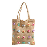 Bolsa De Playa Sweet Flower Straw, Tejida A Mano, Grande, Pa