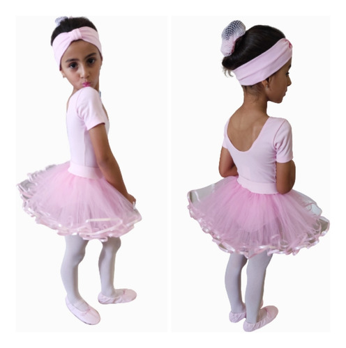 Roupa De Ballet Completo Com Saia Tule Tutu Infantil 7 Itens