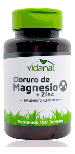 Cloruro Magnesio Mas Zinc 100 Tabletas Vidanat Sabor Sin Sabor