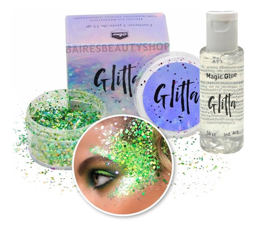 Glitter Cosmético Glitta Maquillaje Artistico + Pegamento