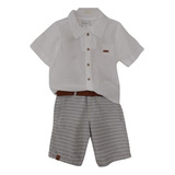 Conjunto Camisa + Bermuda C/ Cinto Luxo Menino Paraiso 14114