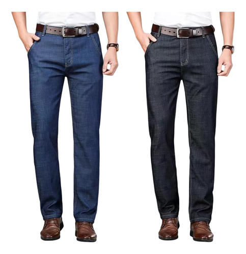  Azul + Negro 2pz, Vaqueros Casual Hombre