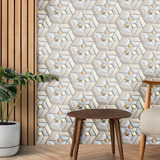 Papel De Parede Efeito Gesso 3d Gold Cinza Geometrico 15m