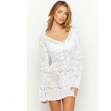 Playa Pareo Manga Larga Mujer Blusa Vestido Crochet Elegante