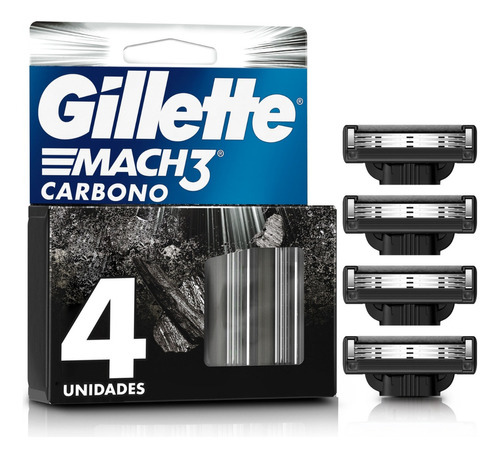 Repuesto Para Máquina De Afeitar Gillette Mach3 Carbono Con 3 Hojas, 4 Un