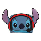 Loungefly Disney Stitch Gamer Mini Zip Wallet Cartera Color Azul Acero Diseño De La Tela Rayas