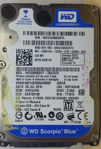 Western Digital Wd3200bevt-75a23t0 320gb - 288 Recuperodatos