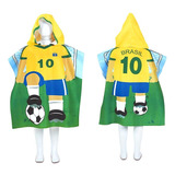 Toalha Poncho De Praia Infantil Com Capuz Jogador De Futebol