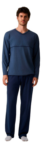 Pijama Longo Hering Básico Liso Masculino - Azul Claro