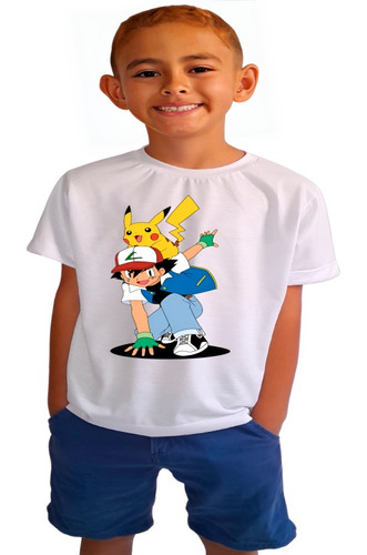 Camiseta Infantil Ash E Pikachu Pokemon Desenho Game Geek